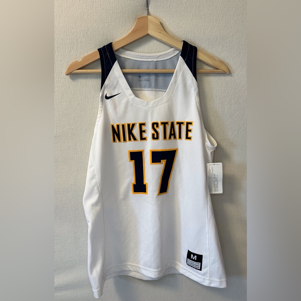Nike White Jersey Tank Top with Black and Gold Accents
